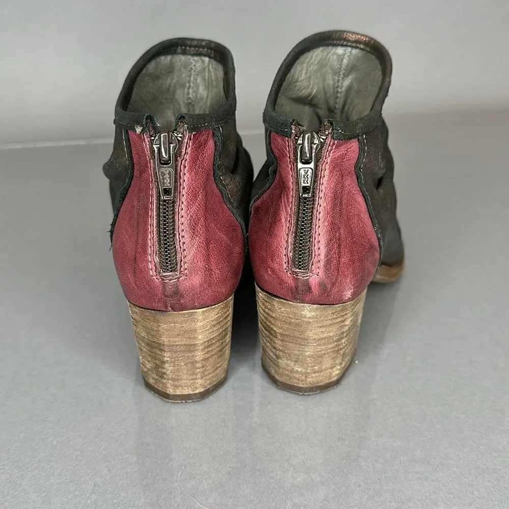 DKODE Ankle Boots Leather Metallic Distressed Pink Heel Size 37 US 6.5 (A-1503)